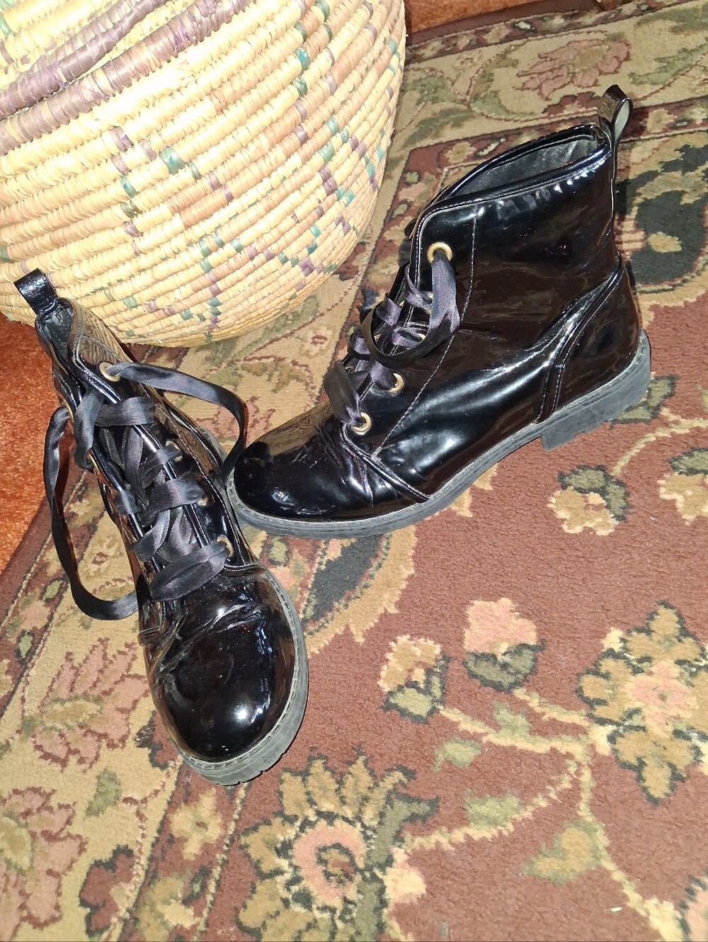 Black Patent Lace-Up Women's Ankle Boots